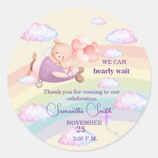 Pink Bear Pastel Airplane Balloon Runder Aufkleber