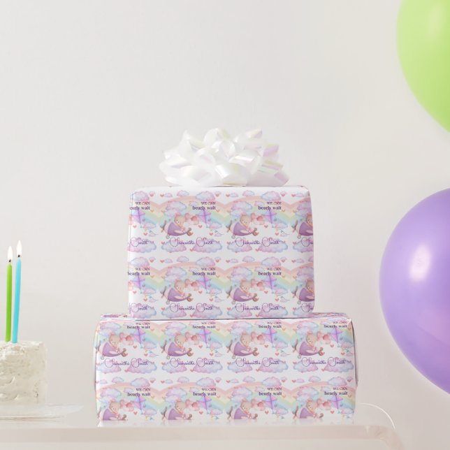 Pink Bear Pastel Airplane hearts Geschenkpapier (Partygeschenke)
