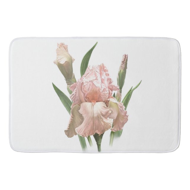 Pink Bearded Iris Flower Botanical Design Badematte (Vorderseite)