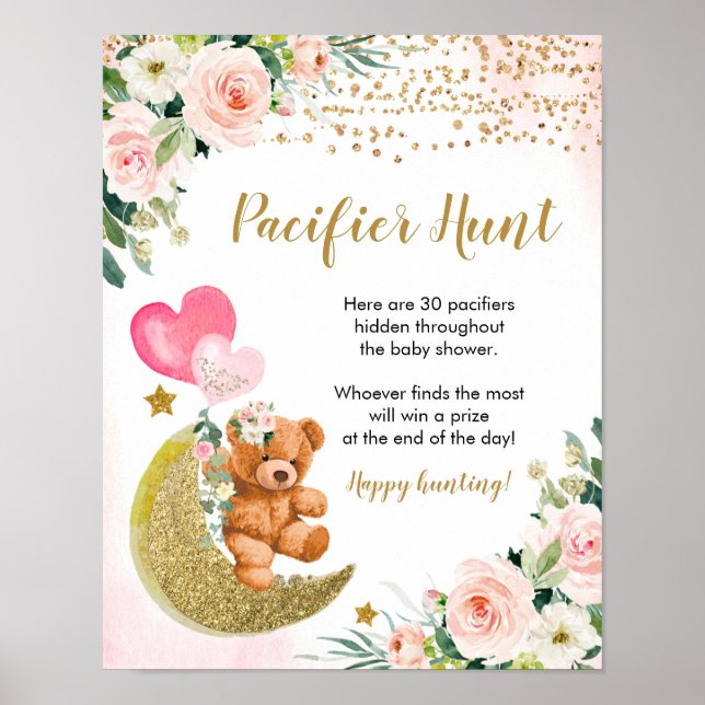Pink Bearly Baby Dusche Schnuller Hunt Poster (Vorne)