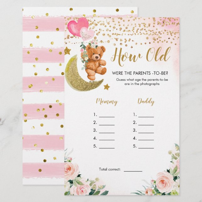 Pink Bearly Baby Dusche wie alt waren die Eltern (Vorne/Hinten)