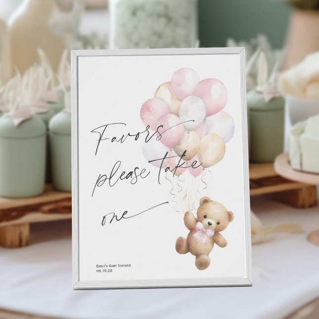 Pink Bearly Wait, Niedlich Baby Girl Dusche Gefäll Poster (Pink Bearly Wait, Baby Girl Shower Favor Sign.)
