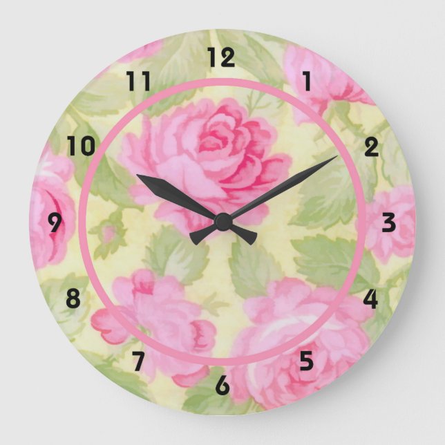 Pink Beauties Wall Clock Große Wanduhr (Vorderseite)