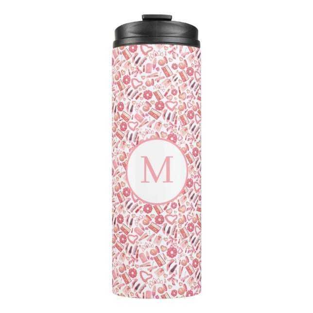 Pink Beauty & Makeup Seamless Pattern Girly  Thermosbecher (Vorderseite)