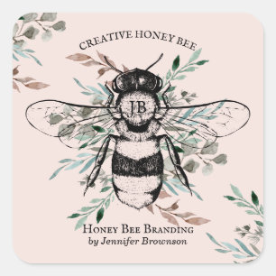 Pink Bee Apiary Flower Honig Marketing Quadratischer Aufkleber