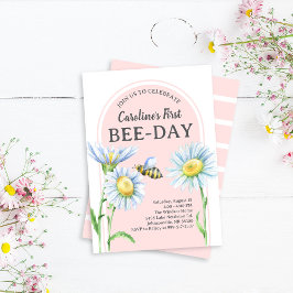 Pink Bee-Day Birthday Invitation with Daisies Einladung
