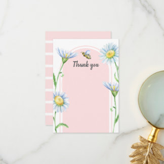 Pink Bee with Daisies Thank You Cards Dankeskarte