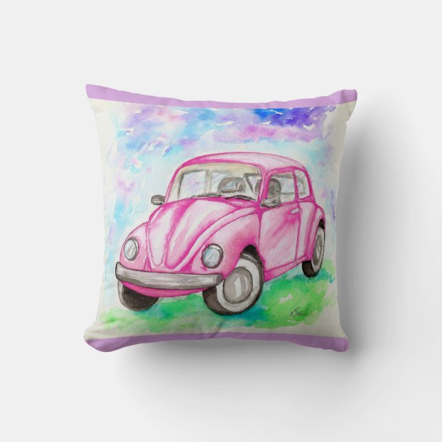 Pink Beetle Aquarellmalerei Kissen (Vorderseite)