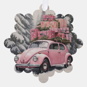 Pink Beetle Holiday Ornament & Gift Tag Karte