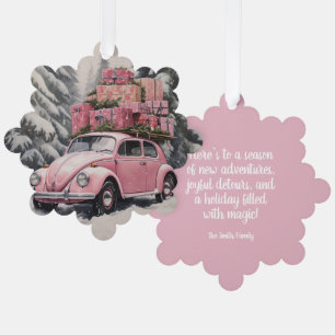 Pink Beetle Holiday Ornament & Gift Tag Karte