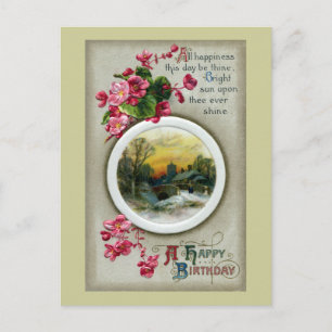Pink Begonias Vintag Geburtstag Vignette Postkarte