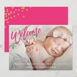 Pink Begrüßungsskript mit Imitate Gold Confetti Ge Ankündigung