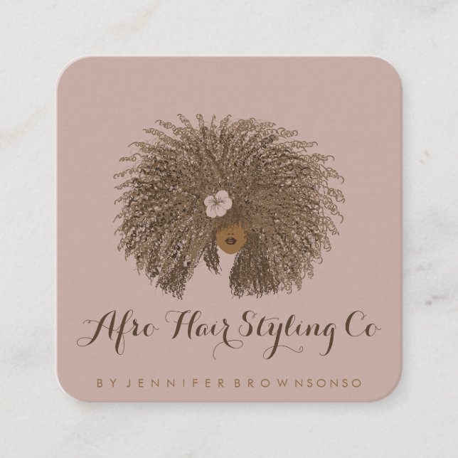 Pink Beige Afro Hair Stylist Quadratische Visitenkarte (Vorderseite)