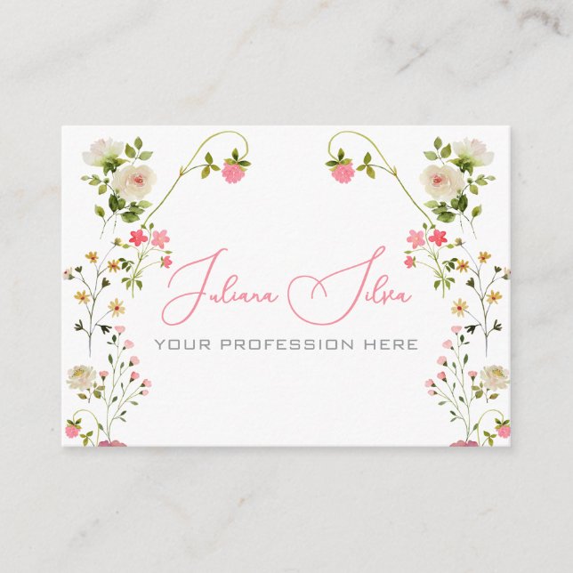 Pink Beige Ästhetik Floral Wasserfarbe mit QR Visitenkarte (Vorderseite)