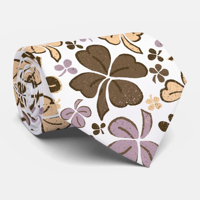 Pink Beige Lucky Clover Kleeblatt Muster Krawatte (Gerollt)