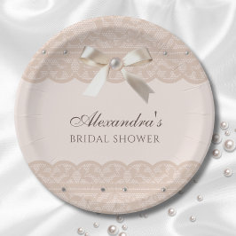 Pink Beige Regency Satin Bow Brautparty Pappteller