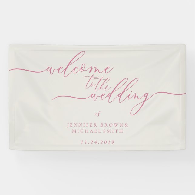 Pink Beige Simple Modern Willkommen bei der Hochze Banner (Horizontal)