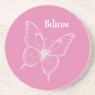 Pink Believe Schmetterling Getränkeuntersetzer