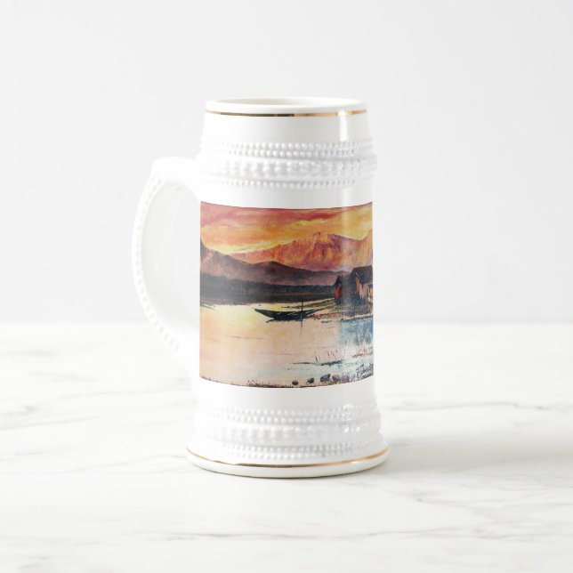 PINK BERGE SEE ALPINE SUNSET LANDSCAPE BIERGLAS (Vorderseite Links)