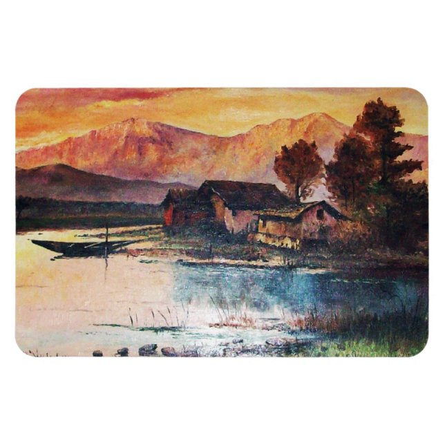 PINK BERGE SEE ALPINE SUNSET LANDSCAPE MAGNET (Horizontal)