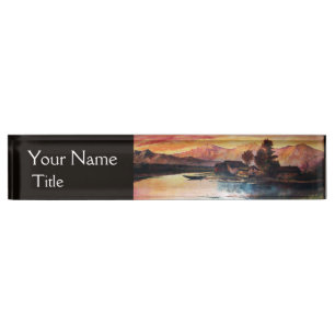 PINK BERGE SEE ALPINE SUNSET LANDSCAPE NAMENSPLAKETTE