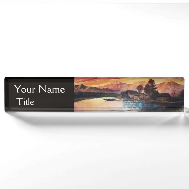 PINK BERGE SEE ALPINE SUNSET LANDSCAPE NAMENSPLAKETTE (Vorderseite)