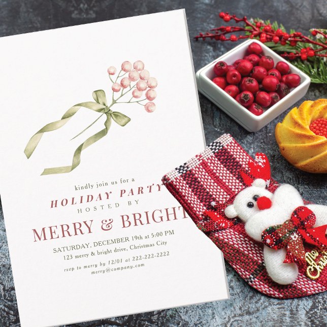 Pink Berries Corporate Christmas Office Council Einladung (Pink Berries Corporate Christmas Office Council Invitation Elegant Christmas Charity Gala Family)