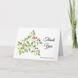 Pink Berries und Green Foliage Wedage Vielen Dank Karte