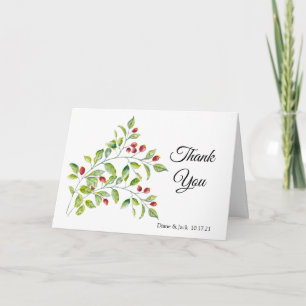 Pink Berries und Green Foliage Wedage Vielen Dank Karte