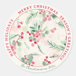 Pink Berries Vintage Weihnachtsfeiertag Runder Aufkleber