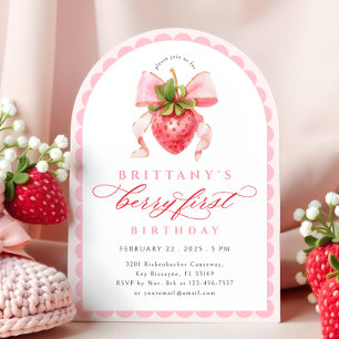 Pink Berry Erster Geburtstag Einladung