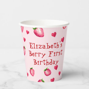 Pink Berry First Birthday Strawberry Herz Pappbecher