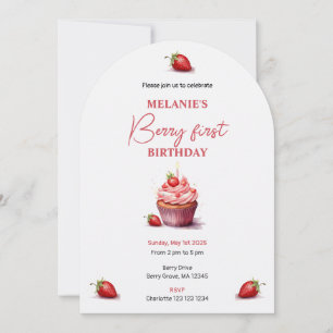 Pink Berry First Birthday Wasserfarbe Custom Foto Einladung