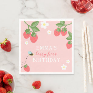 Pink Berry First Girls Erdbeere 1. Geburtstag Serviette