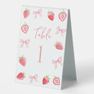 Pink Berry Sweet Bow Baby Dusche Tischnummer Tischaufsteller