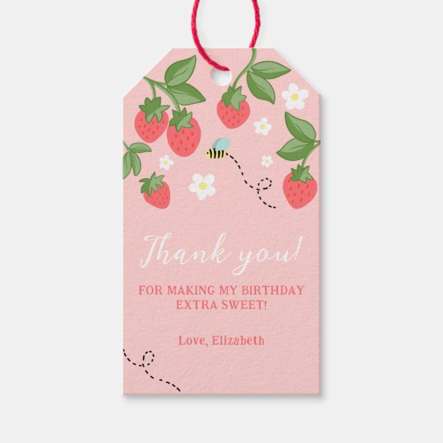 Pink Berry Sweet Strawberry Birthday Favor  Geschenkanhänger (Vorderseite)
