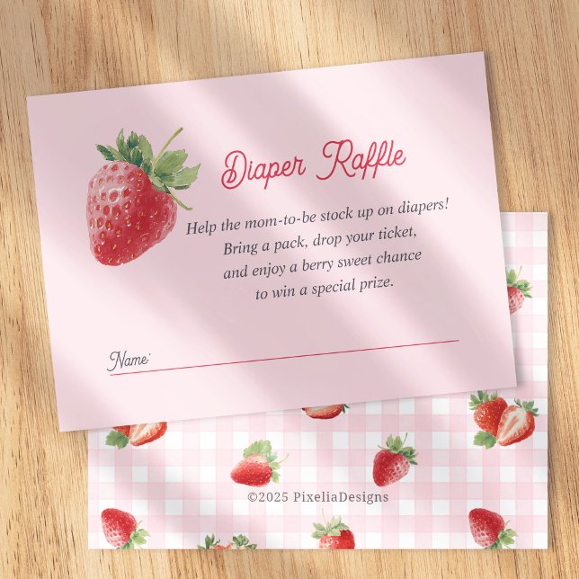 Pink Berry Sweet-Strawberry Diaper Raffle Ticket Begleitkarte (Pink Strawberry Berry Sweet Baby Girl SHower Diaper Raffle Cards.)