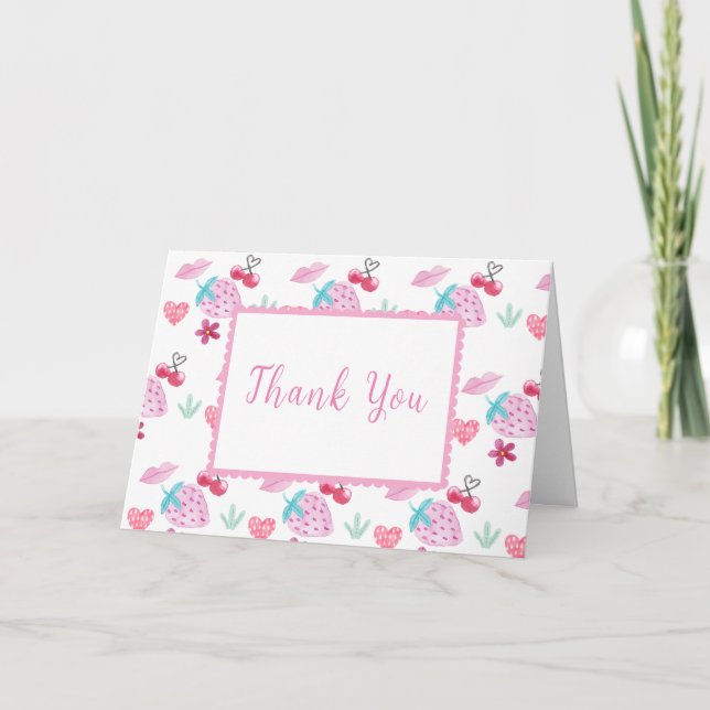 Pink Berry Sweet Sweetheart Valentine Baby Dusche Dankeskarte (Vorderseite)