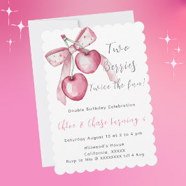 Pink Berry Sweet Twins Geburtstag Einladung für Mä