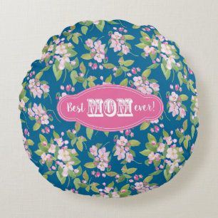 Pink Best Mama jemals auf Apple Blossom Muster Rundes Kissen
