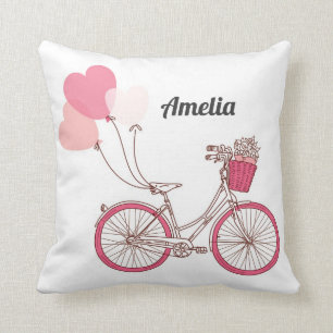 Pink Bicycle and Heart Balloons Personalisiert Kissen
