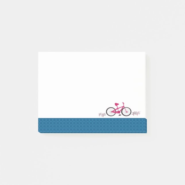 Pink Bicycle Blue Gemustert Border Post-it Klebezettel (Vorderseite)
