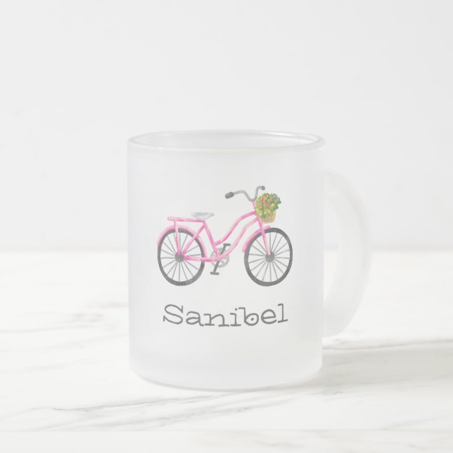 Pink Bicycle Blume Basket LOCATION Sommerspass Mattglastasse (VorderseiteRechts)