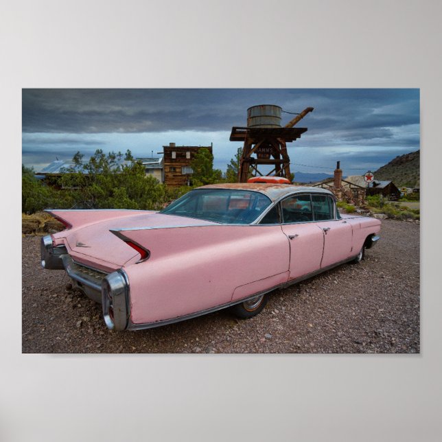 PINK BIG CLASSIC CAR FINS CADDY POSTER (Vorne)