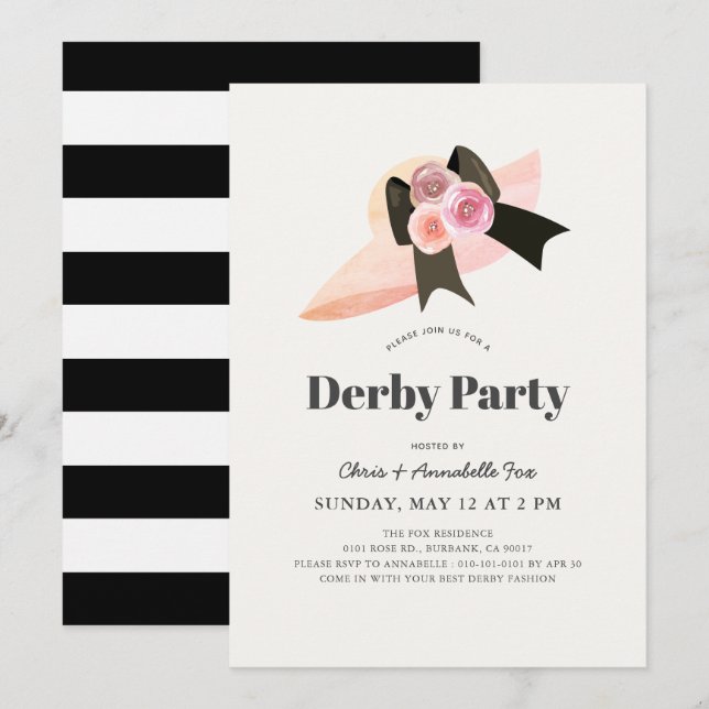 Pink Big Hat Rose Derby Party Einladung (Vorne/Hinten)