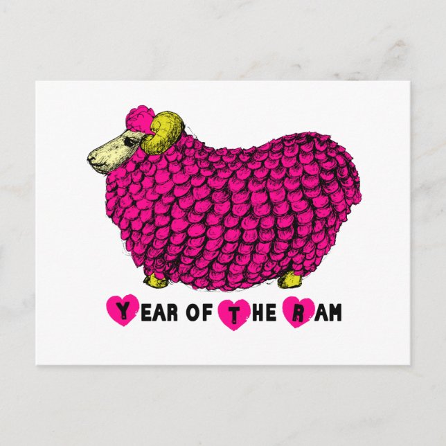 Pink Big Ram Chinesisch Neujahr Zodiac Postkarte (Vorderseite)