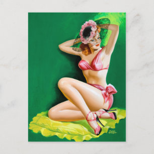 Pink Bikini Button hoch Postkarte