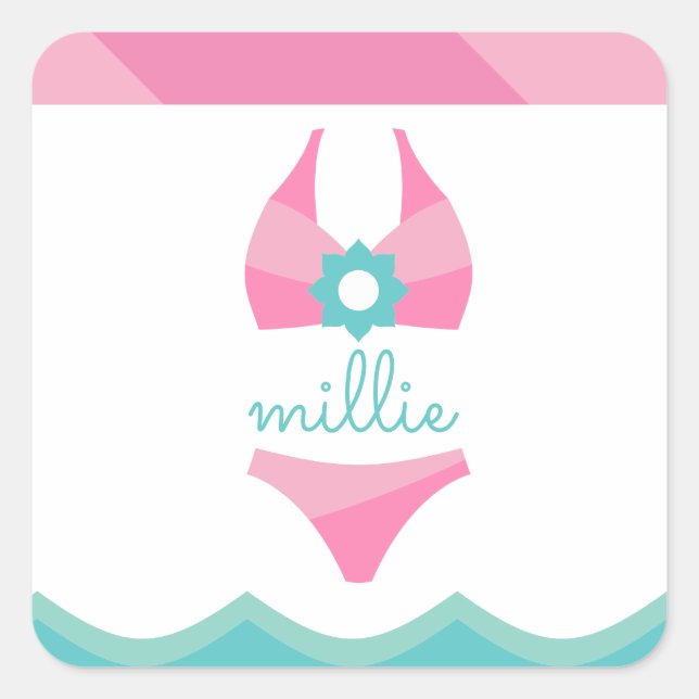 Pink Bikini Swimsuit Personalisiert Aufkleber (Vorderseite)