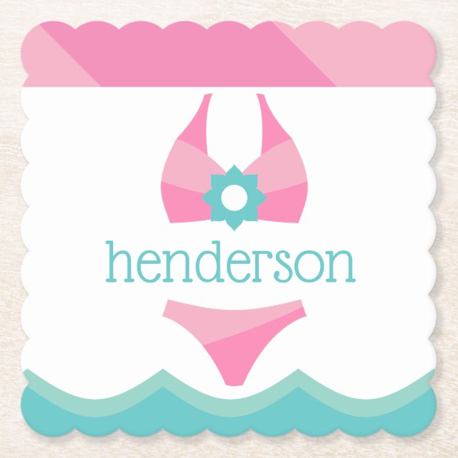 Pink Bikini Swimsuit Personalisiert Paper Unterset Untersetzer (Vorderseite)