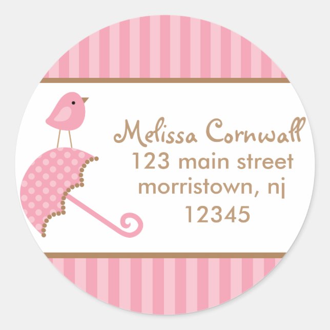 Pink Bird Address Labels Runder Aufkleber (Vorderseite)